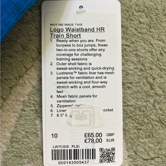 NWT Lululemon Logo Waistband HR shorts.  Size 10.  Color is Poolside. - Picture 6 of 6